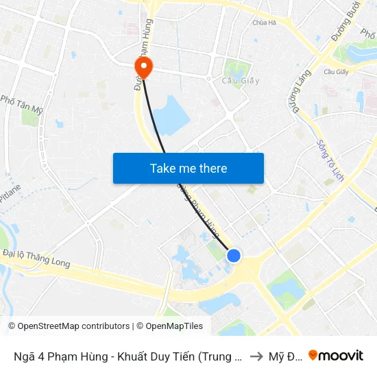 Ngã 4 Phạm Hùng - Khuất Duy Tiến (Trung Tâm Hội Nghị Quốc Gia) to Mỹ Đình 2 map