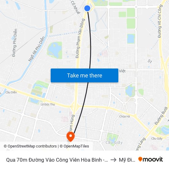 Qua 70m Đường Vào Công Viên Hòa Bình - Phạm Văn Đồng to Mỹ Đình 2 map