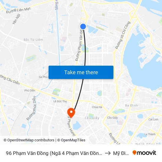 96 Phạm Văn Đồng (Ngã 4 Phạm Văn Đồng - Xuân Đỉnh) to Mỹ Đình 2 map