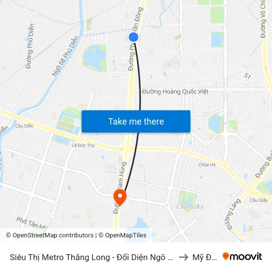 Siêu Thị Metro Thăng Long - Đối Diện Ngõ 599 Phạm Văn Đồng to Mỹ Đình 2 map