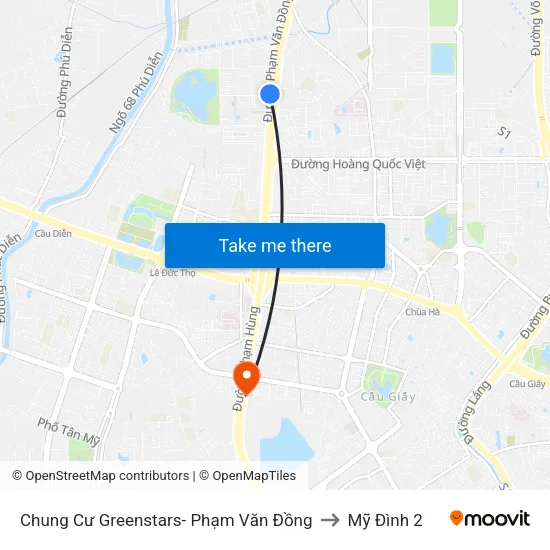 Chung Cư Greenstars- Phạm Văn Đồng to Mỹ Đình 2 map