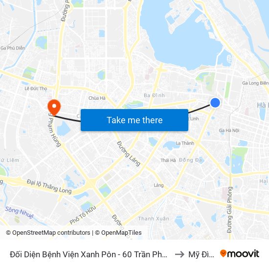 Đối Diện Bệnh Viện Xanh Pôn - 60 Trần Phú (Bộ Tư Pháp) to Mỹ Đình 2 map