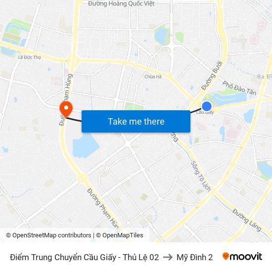 Điểm Trung Chuyển Cầu Giấy - Thủ Lệ 02 to Mỹ Đình 2 map