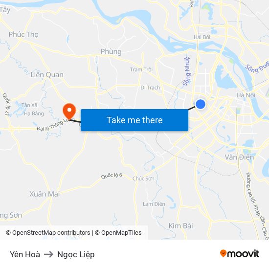 Yên Hoà to Ngọc Liệp map