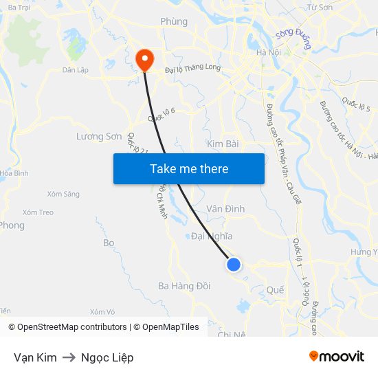 Vạn Kim to Ngọc Liệp map