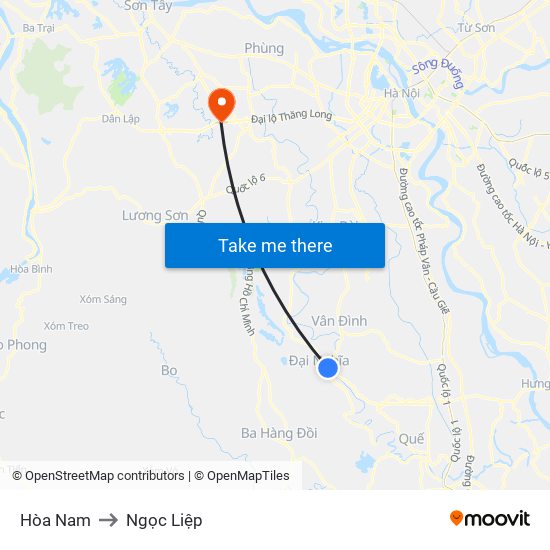 Hòa Nam to Ngọc Liệp map