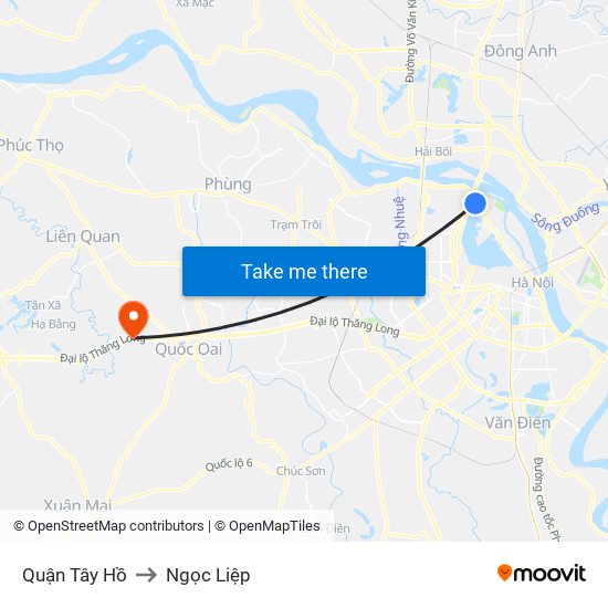 Quận Tây Hồ to Ngọc Liệp map