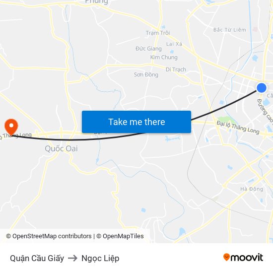 Quận Cầu Giấy to Ngọc Liệp map