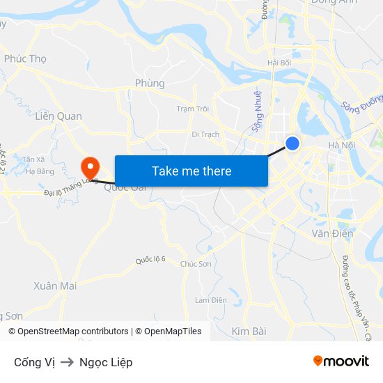 Cống Vị to Ngọc Liệp map