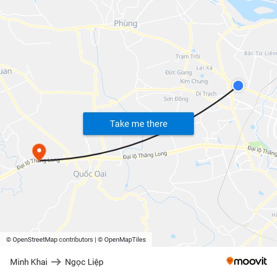 Minh Khai to Ngọc Liệp map