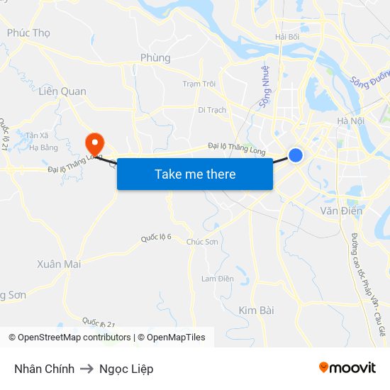 Nhân Chính to Ngọc Liệp map