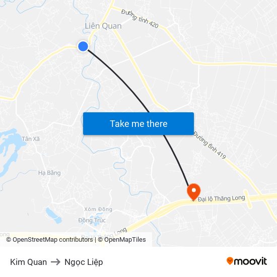 Kim Quan to Ngọc Liệp map