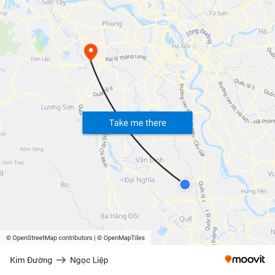 Kim Đường to Ngọc Liệp map