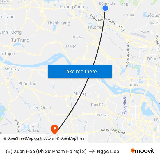 (B) Xuân Hòa (Đh Sư Phạm Hà Nội 2) to Ngọc Liệp map