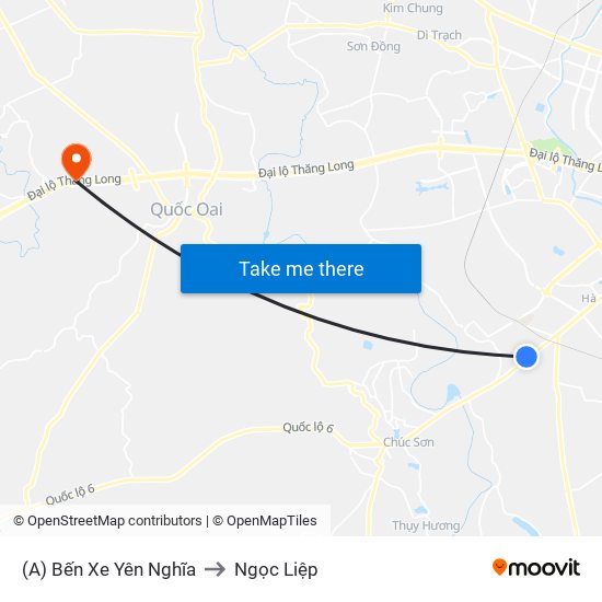 (A) Bến Xe Yên Nghĩa to Ngọc Liệp map