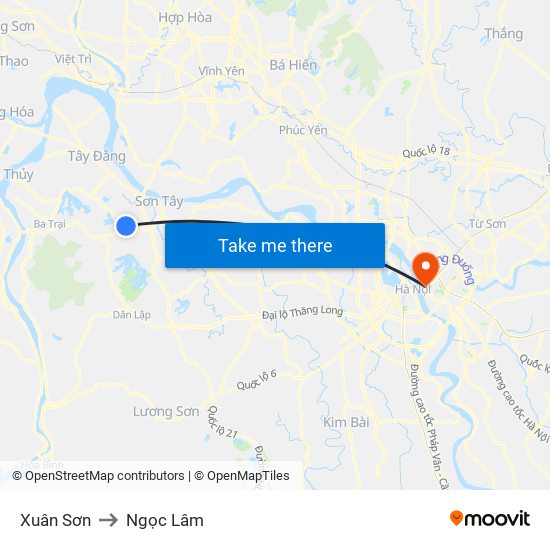 Xuân Sơn to Ngọc Lâm map