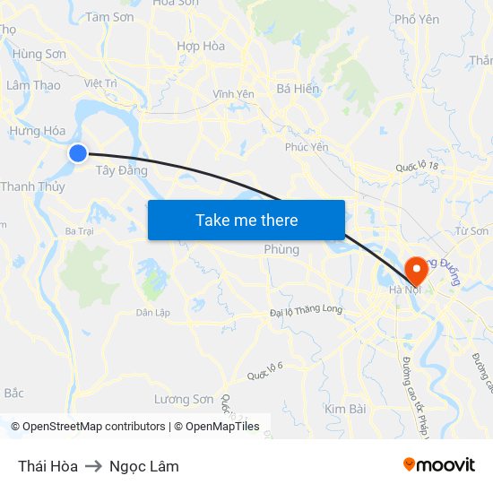 Thái Hòa to Ngọc Lâm map