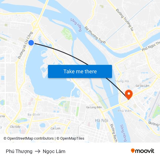 Phú Thượng to Ngọc Lâm map