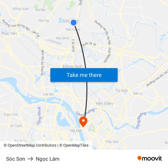 Sóc Sơn to Ngọc Lâm map