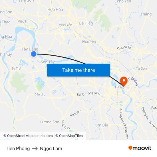 Tiên Phong to Ngọc Lâm map