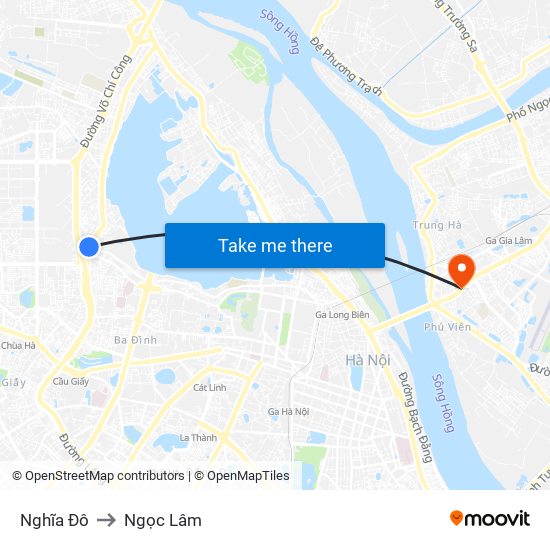 Nghĩa Đô to Ngọc Lâm map