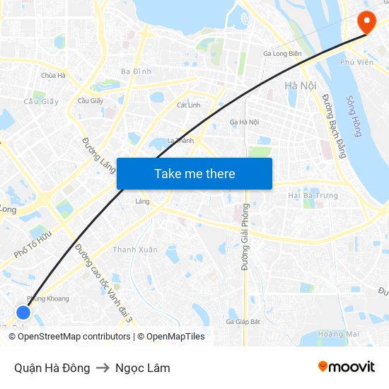 Quận Hà Đông to Ngọc Lâm map