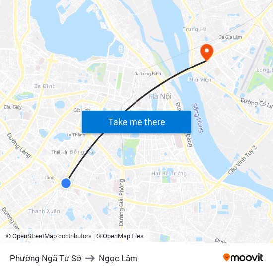 Phường Ngã Tư Sở to Ngọc Lâm map