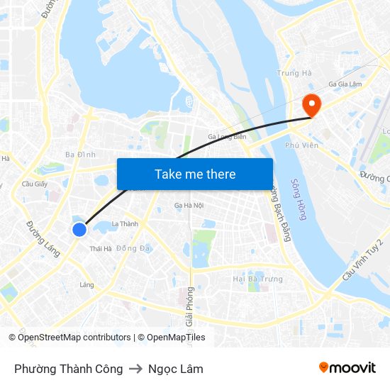 Phường Thành Công to Ngọc Lâm map