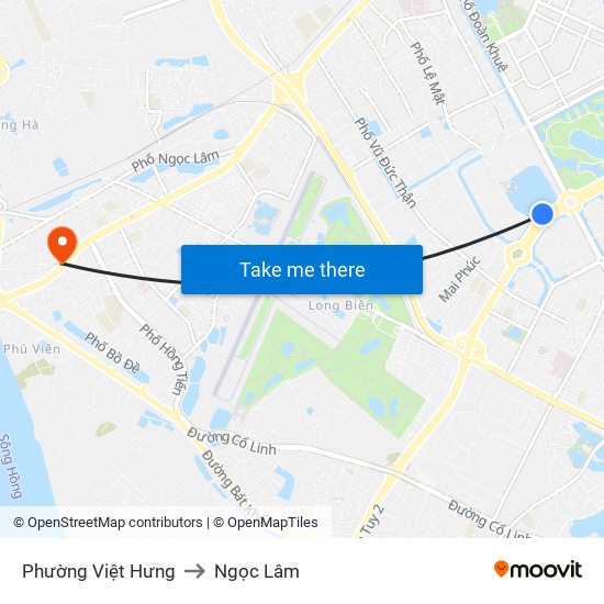 Phường Việt Hưng to Ngọc Lâm map