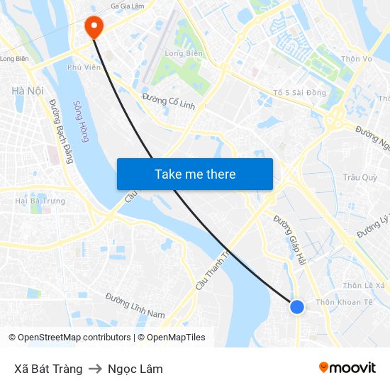 Xã Bát Tràng to Ngọc Lâm map