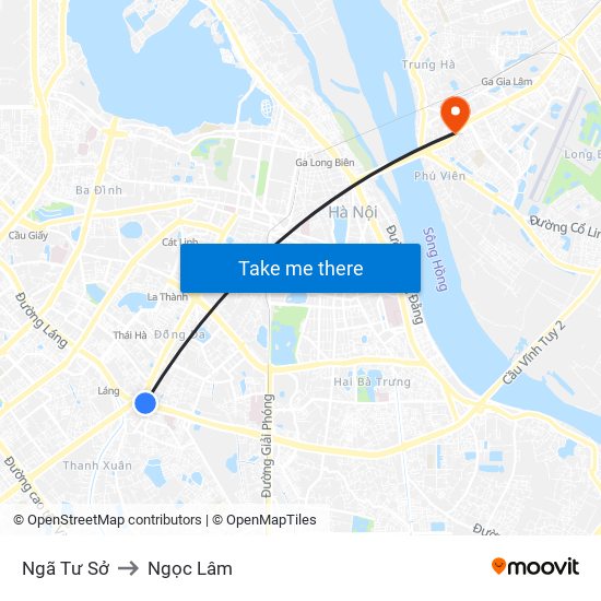 Ngã Tư Sở to Ngọc Lâm map