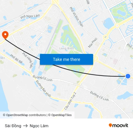 Sài Đồng to Ngọc Lâm map