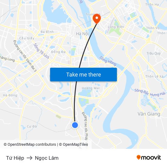 Tứ Hiệp to Ngọc Lâm map