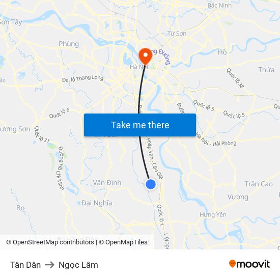 Tân Dân to Ngọc Lâm map