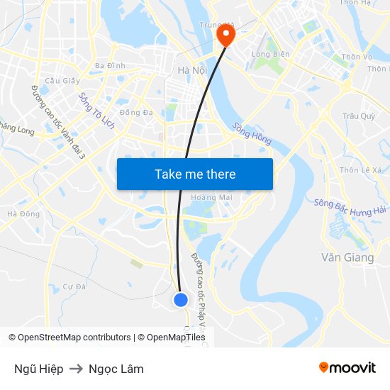 Ngũ Hiệp to Ngọc Lâm map