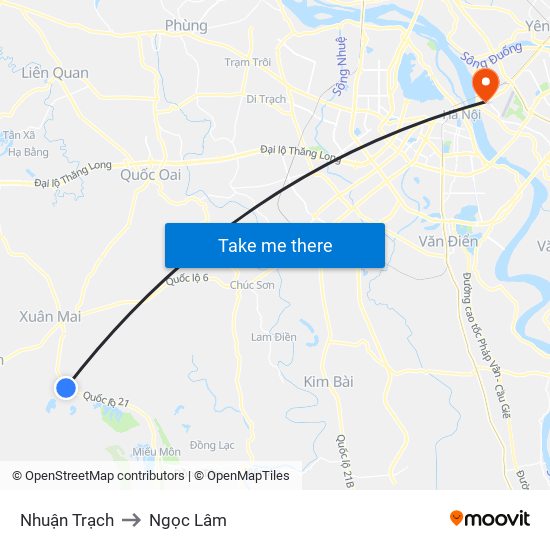 Nhuận Trạch to Ngọc Lâm map