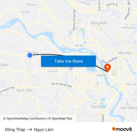 Đồng Tháp to Ngọc Lâm map