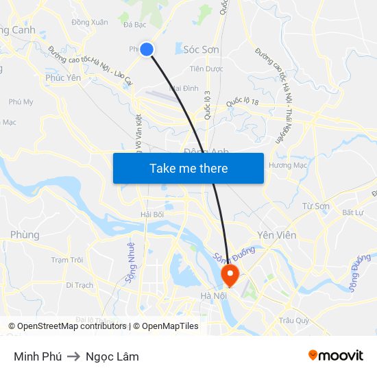 Minh Phú to Ngọc Lâm map