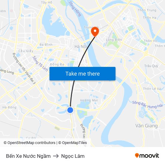 Bến Xe Nước Ngầm to Ngọc Lâm map