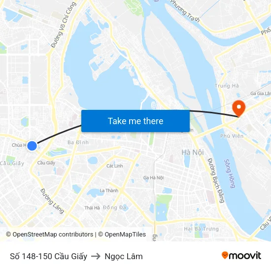 Số 148-150 Cầu Giấy to Ngọc Lâm map