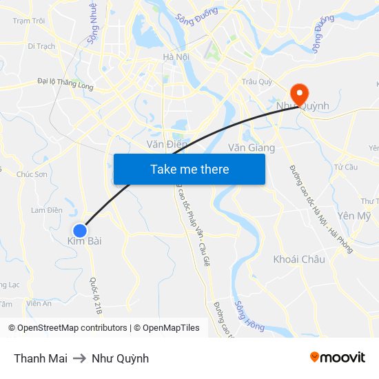 Thanh Mai to Như Quỳnh map