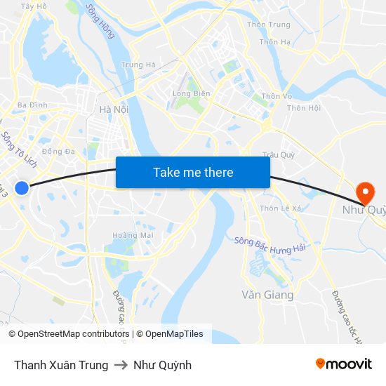 Thanh Xuân Trung to Như Quỳnh map