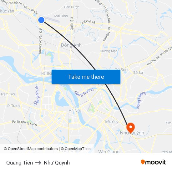 Quang Tiến to Như Quỳnh map