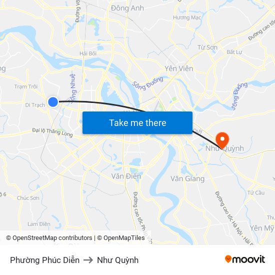 Phường Phúc Diễn to Như Quỳnh map