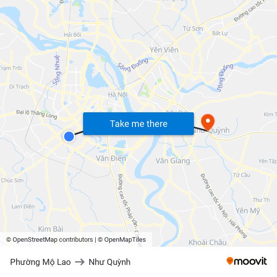 Phường Mộ Lao to Như Quỳnh map