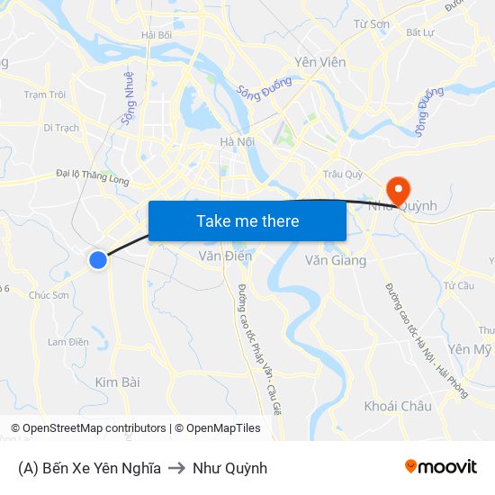 (A) Bến Xe Yên Nghĩa to Như Quỳnh map