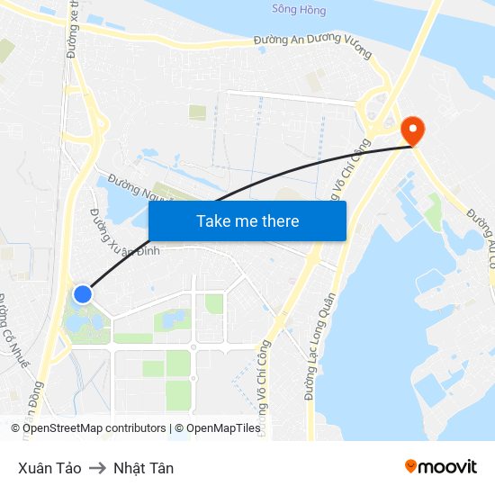 Xuân Tảo to Nhật Tân map