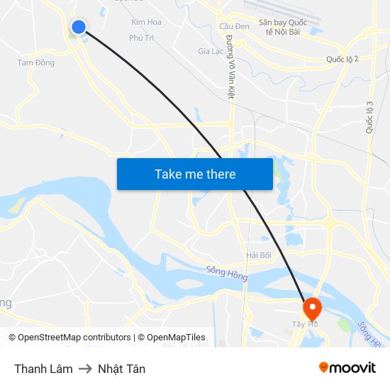 Thanh Lâm to Nhật Tân map