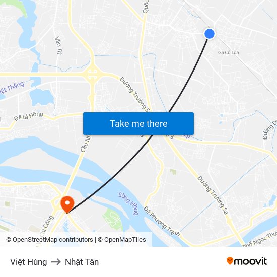 Việt Hùng to Nhật Tân map