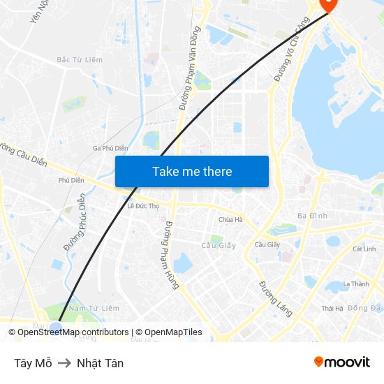 Tây Mỗ to Nhật Tân map